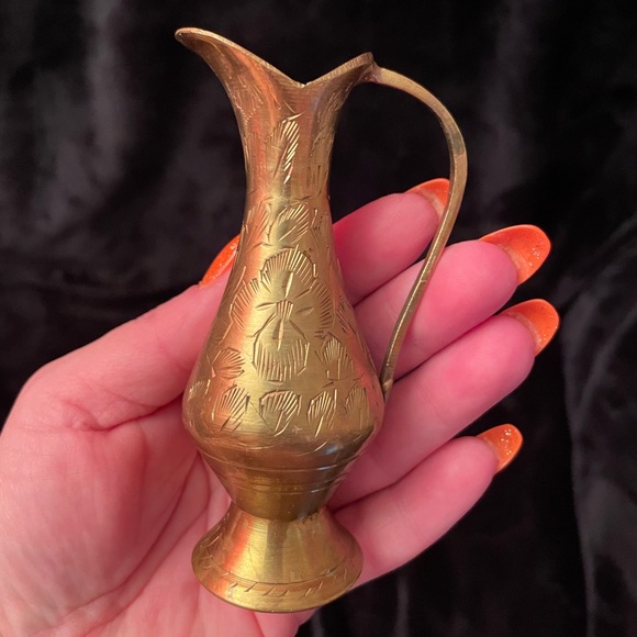 Vintage Mini Etched Brass Pitcher - Picture 2 of 5